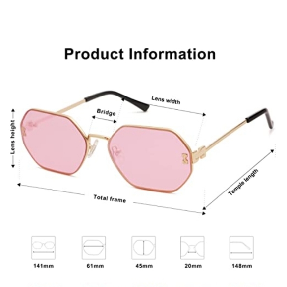 Hexagon Pink Sunglasses Trendy Polygon Sun Glasses UV400 Protective - Picture 4 of 7